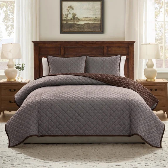 My Texas House Brown Houndstooth 3-Piece Cotton Quilt Set, Full/Queen | Walmart (US)