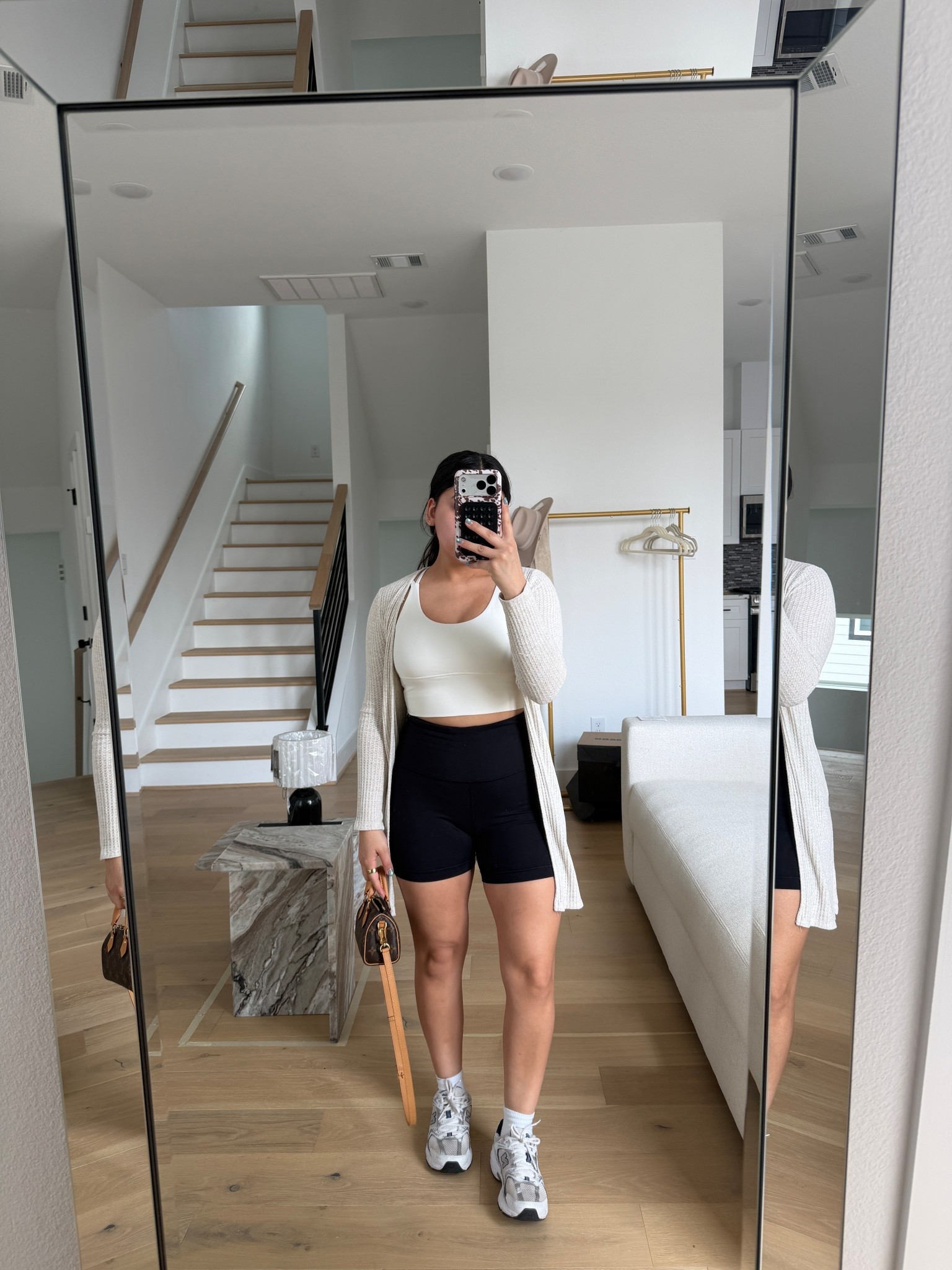 Sports bra: 2 
Cardigan: old, linked similar 
Biker shorts: small
Sneakers: 4.5 men 
Nano speedy bag 
Gym outfit 
Errands outfit 
Comfy outfit 

#LTKgrwm #LTKActive #LTKootd