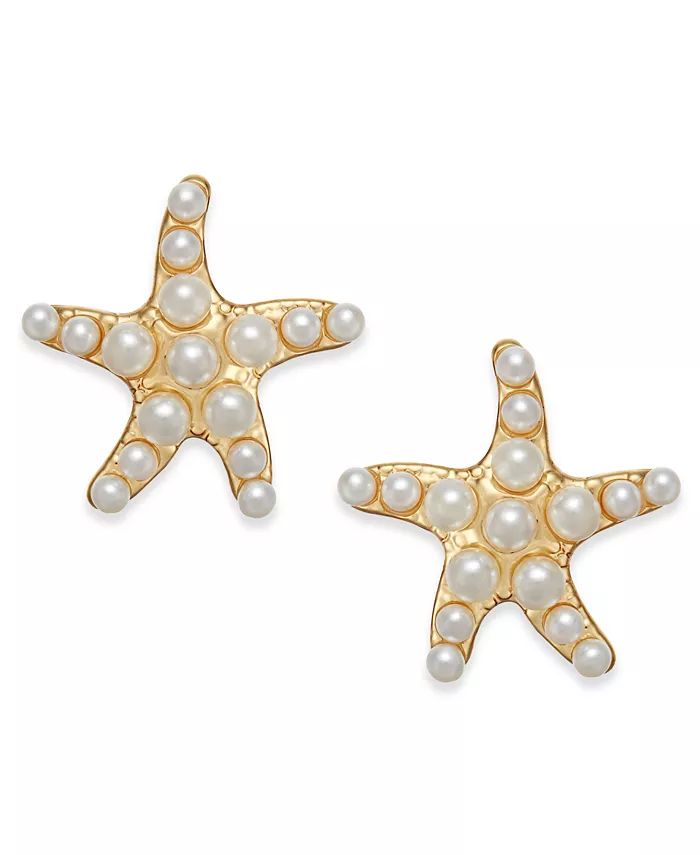 Gold-Tone Imitation Pearl Star Stud Earrings, Created for Macy's | Macys (US)