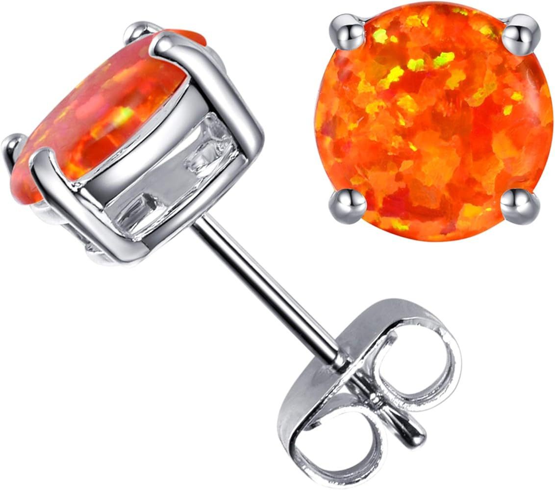CERSLIMO Multi Colors fire Opal Stud Earrings Birthstone Earrings For Women 8mm | Amazon (US)