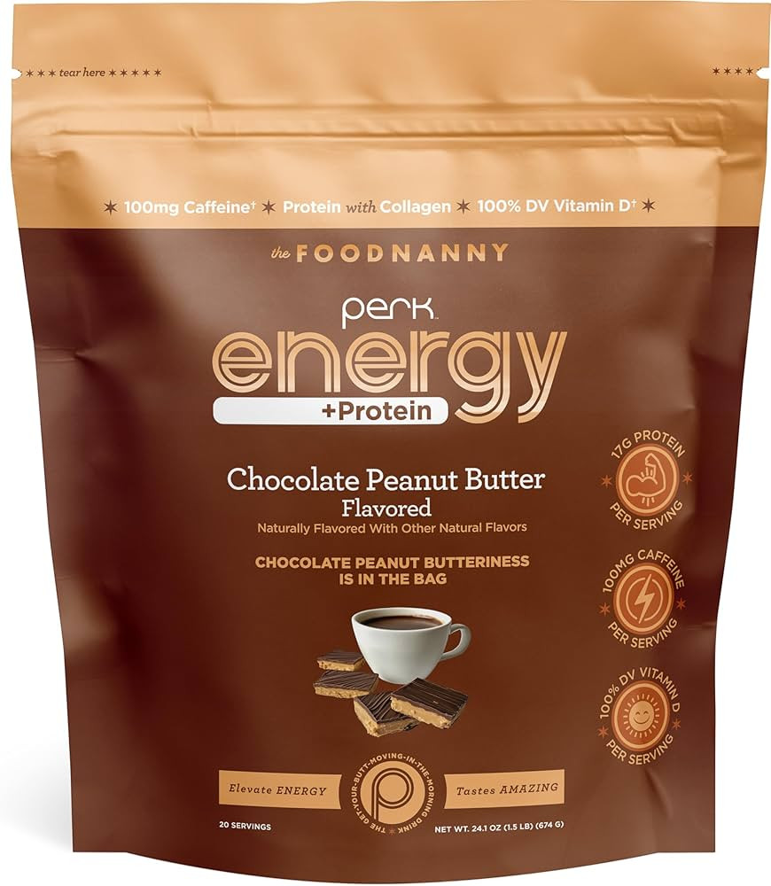 Perk Energy + Protein 20 Serving Chocolate Peanut Butter Flavored Drink Mix Powder - 17 Grams Pro... | Amazon (US)