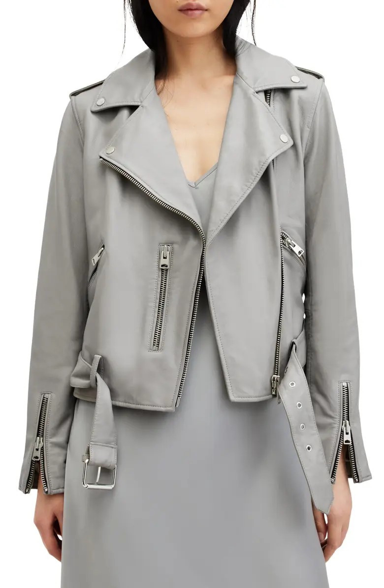 AllSaints Balfern Belted Leather Biker Jacket | Nordstrom | Nordstrom