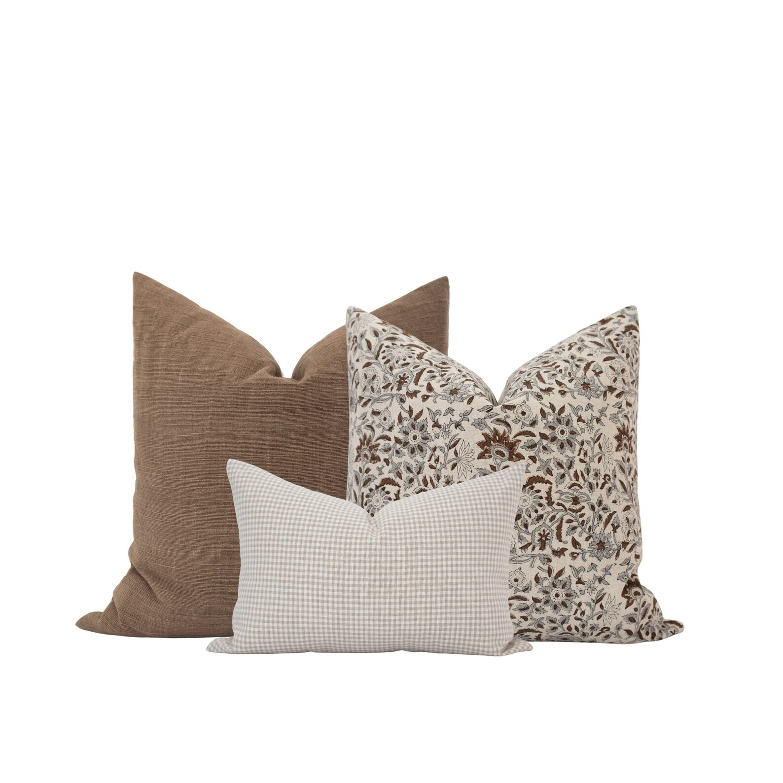 Brown Pillow Cover Combo Gray Floral Pillow Warm Neutral - Etsy | Etsy (US)
