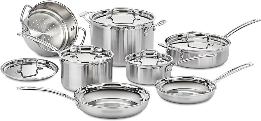 Cuisinart 12 Piece Cookware Set, MultiClad Pro Triple Ply, Silver, MCP-12N | Amazon (US)