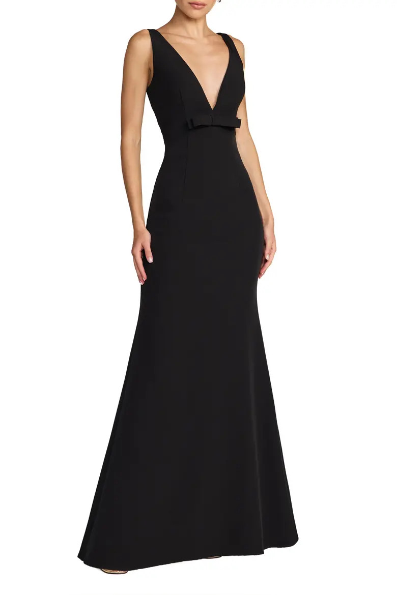 Crepe Sleeveless V Neck Sheath Gown With Bow (Women) | Nordstrom | Nordstrom