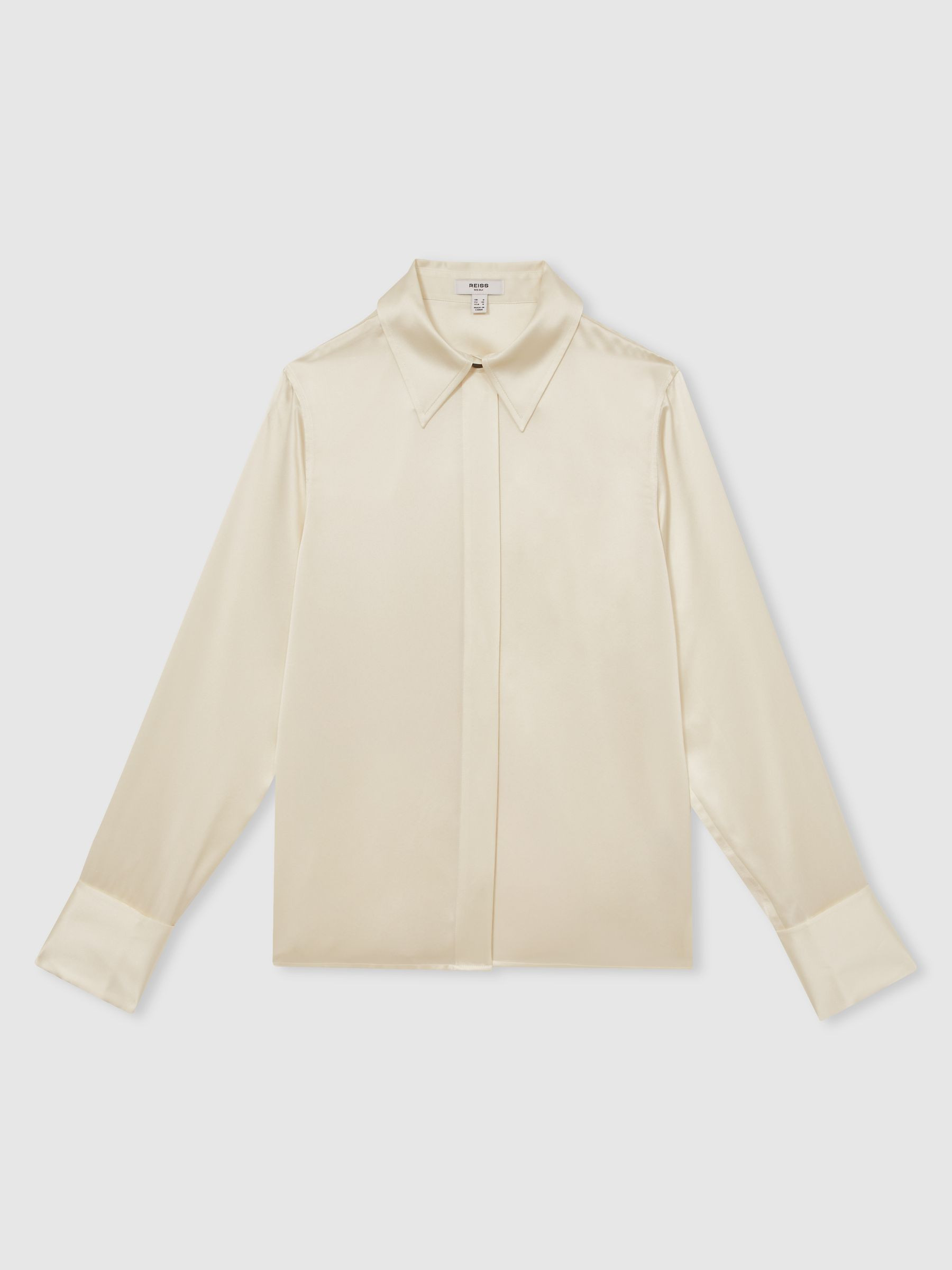 Reiss Silk-Satin Concealed-Placket Shirt in Ivory - REISS | Reiss UK