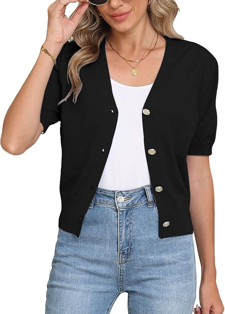 COSSEN Women's Open Front Cardigans Button Down Short Sleeve Summer Trendy Lightweight Crochet Kn... | Amazon (US)
