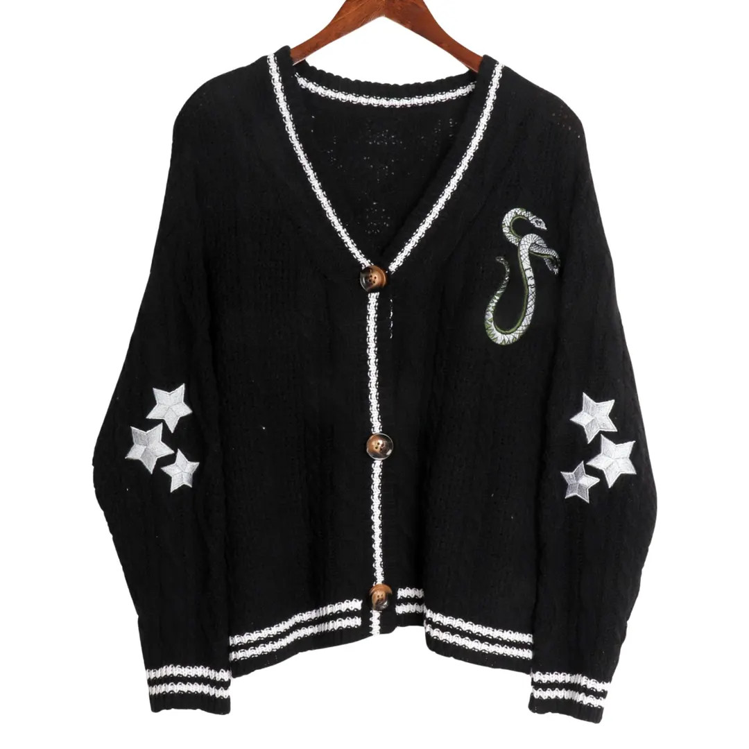 Snake Rep V-neck Sweater Star Embroidered Black Cardigan for Women, Trending Eras Tour Swifty Car... | Etsy (US)