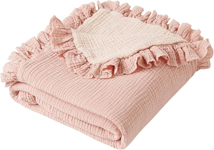 Konssy Flounce Muslin Baby Blankets, Cotton Crib Blanket for Baby Infant Toddler, Super Soft and ... | Amazon (US)