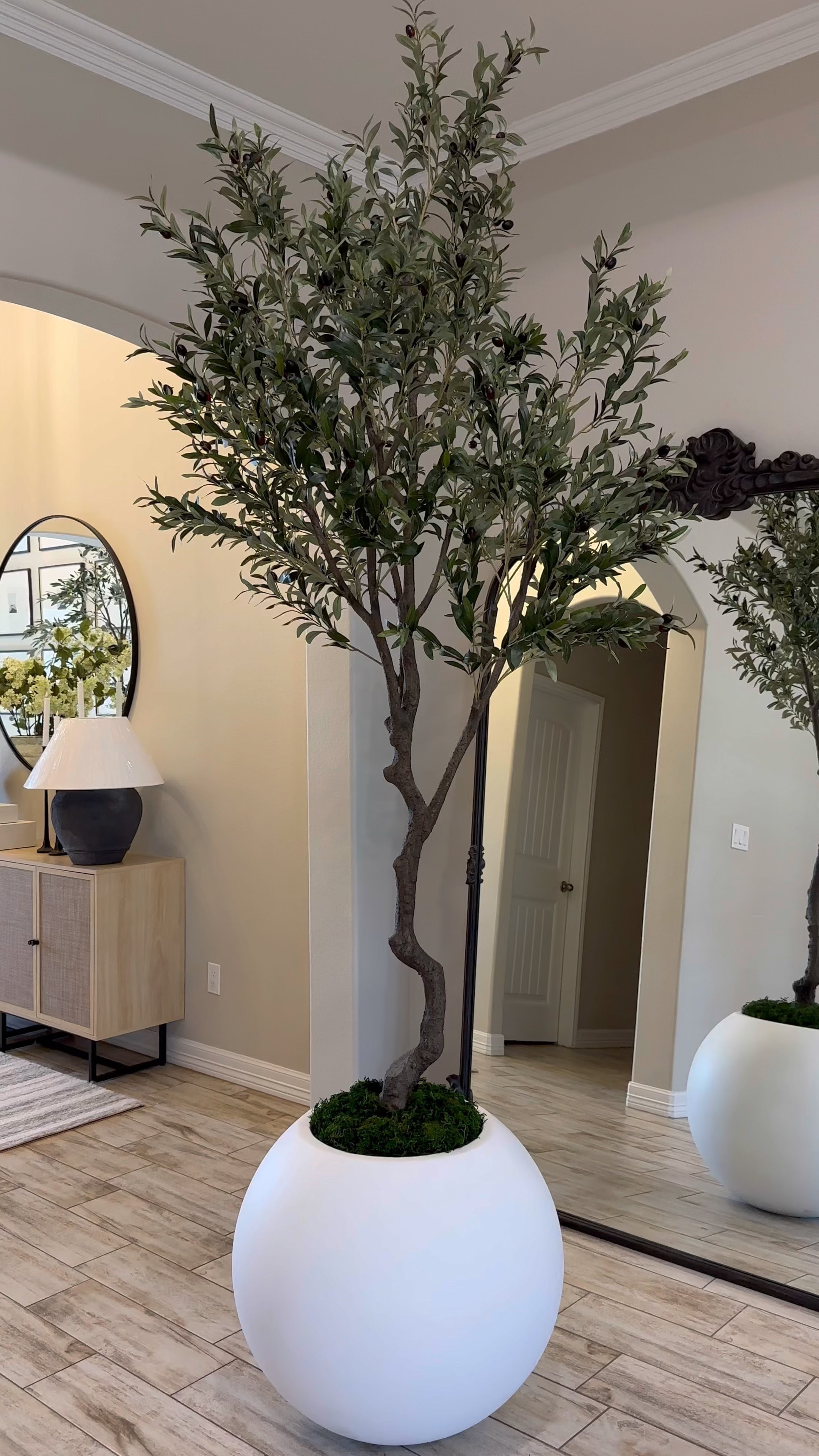This faux olive tree is the most realistic one I have ever seen! It is 8 feet tall and everything about it is perfect. My planter is from crate & barrel and is in the large size. All items used in this reel are linked below. 
Follow @interiordesigns_byjess for more inspo 🤍

Concrete planter 
Round planter 
White planter 
Patio 
Living room 
Arhaus 
Floor mirror 
Black lamp 
McGee & Co.
Nathan James 
Console table
Sideboard 
Amazon home 
Olive tree 
Faux plants 
Faux tree

#LTKstyletip #LTKFind #LTKhome