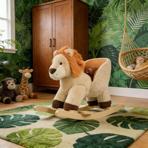 Plush Lion Rocking Animal – Soft Cuddly Rocking Horse, Sturdy Base, Toddler Ride-On Toy | Amazon (US)