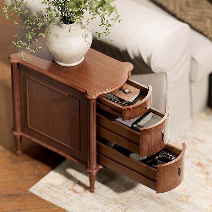 STO'SENSE Nightstand w/Charging Station & 3 Drawers, Pre-Assembled, Vintage Side Table w/Antique-... | Amazon (US)