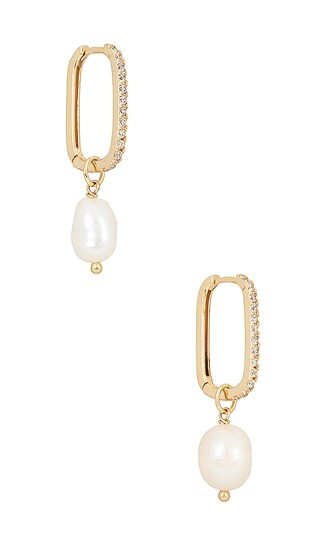 Pearl Dangling Huggie in Pearl White | Revolve Clothing (Global)