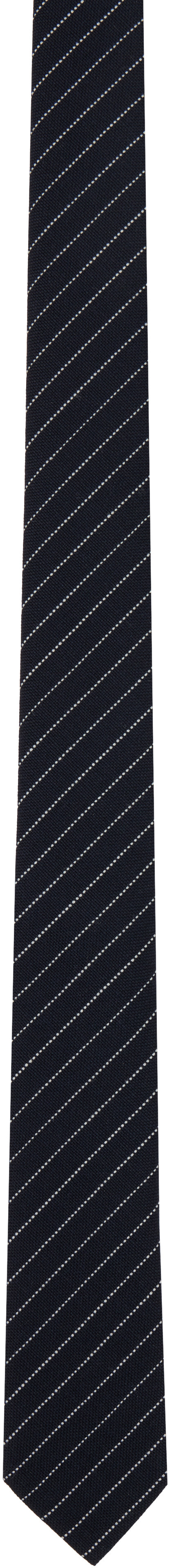 Thom Browne Navy Pinstripe High Twist Wool Classic Tie | SSENSE