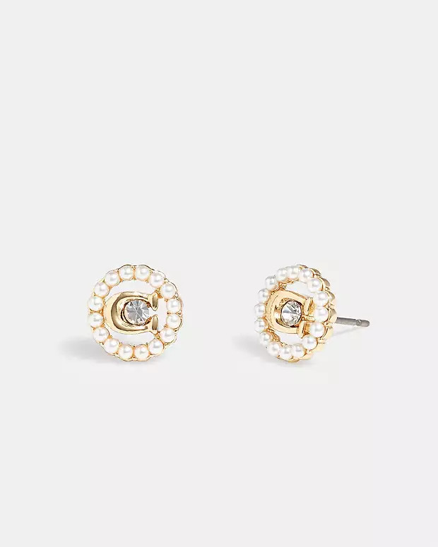 Signature Crystal Pearl Stud Earrings | Coach (US)
