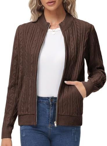 KANCY KOLE Women's Zip Up Sweaters Jacket, Cable Knit Chunky Cardigan Sweater with Pockets, Fall ... | Amazon (US)