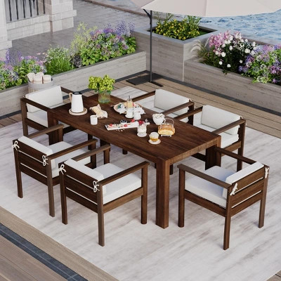 Whisen 7-Piece Patio Dining Table Set for 6, Outdoor Furniture Sets with 70.8" Rectangle Table & Chairs Set & Removable Cushions - Mocha | Target
