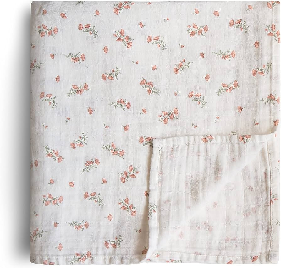 mushie Muslin Baby Swaddle Blanket | 100% Organic Cotton (Pink Flowers) | Amazon (US)