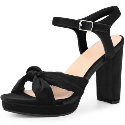 Perphy Women's Knot Platform Slingback Faux Velvet Block Heel Sandals Black 8 | Target