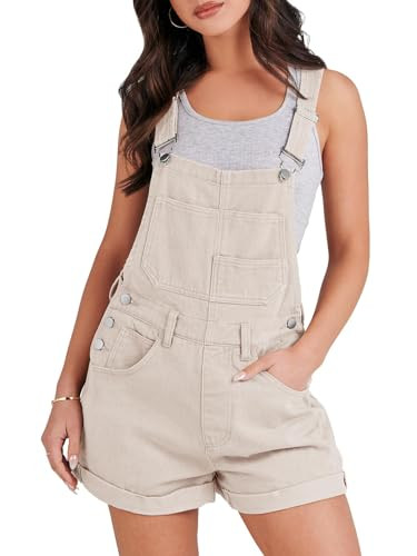 ANRABESS Overalls for Women Denim Shorts Overalls 2025 Summer Casual Loose Fit Adjustable Rompers Jean jumpsuit Bib Shortalls Apricot Small | Amazon (US)