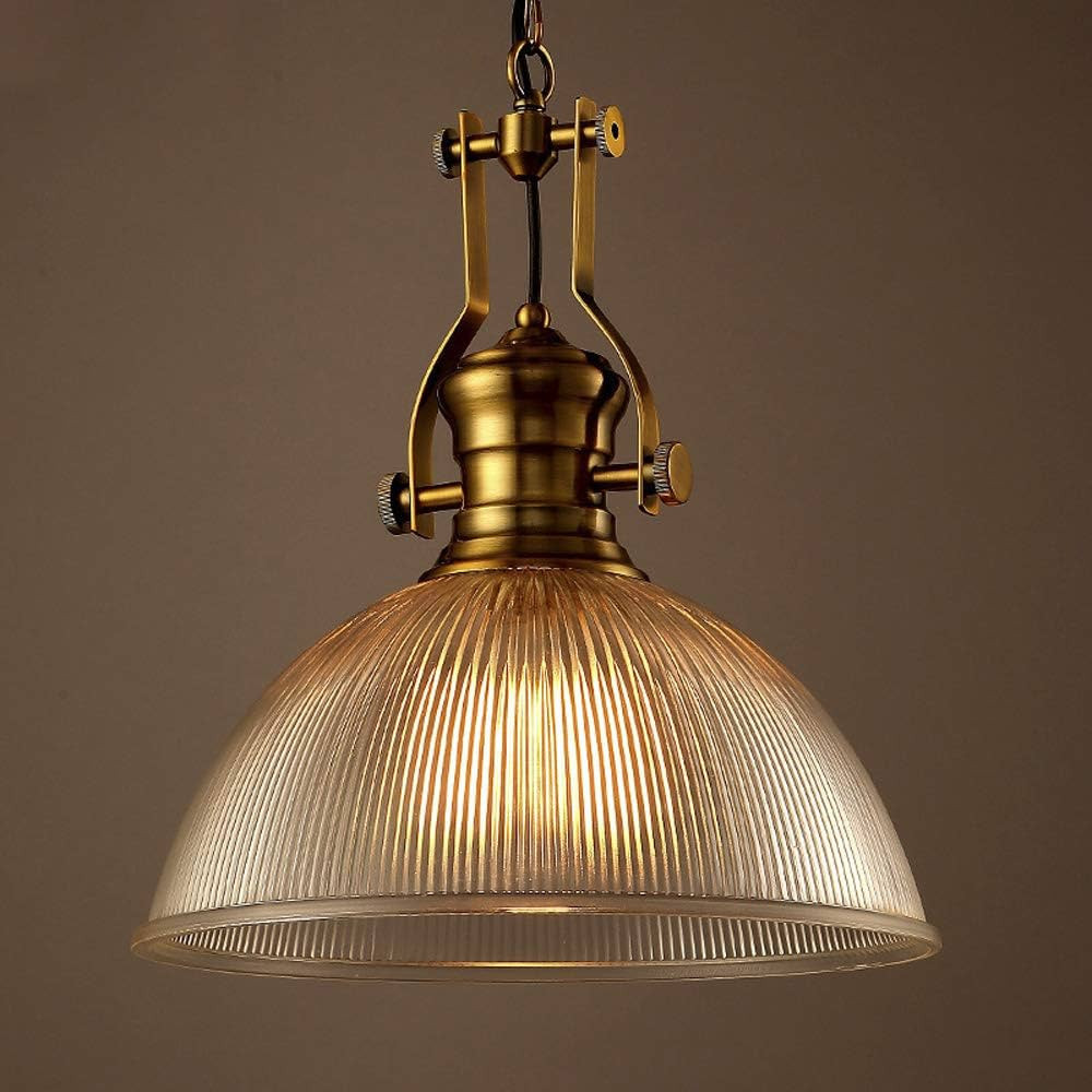 NIUYAO Vintage Dome Pendant Light with Ribbed Glass Single Head Suspended Light in Brass Hanging ... | Amazon (US)