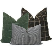 Pillow Combination # 6 | 3 Covers Farmhouse Throw Pillows, Green Vintage, Grey Windowpane, Black & White Ticking | Etsy (US)