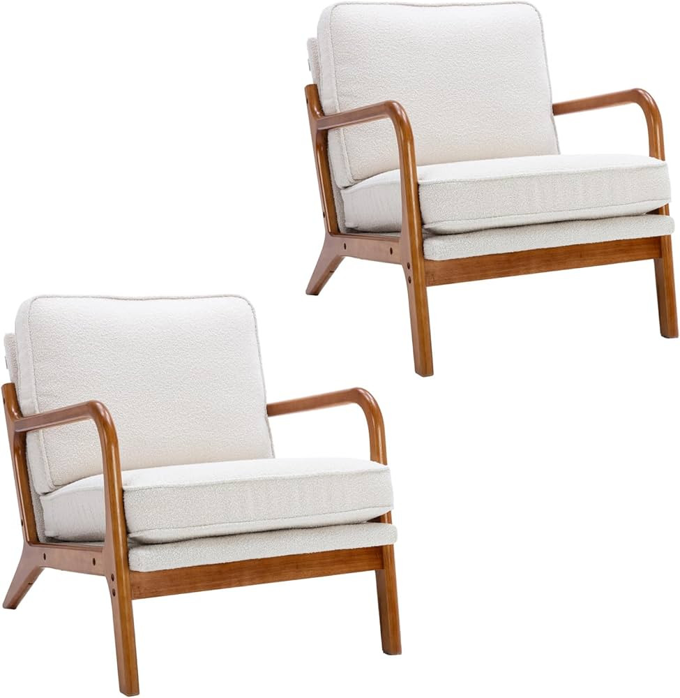 KINFFICT Mid Century Accent Chair Set of 2, Comfy Upholstered Lounge Chair with Thicken Cushion, ... | Amazon (US)