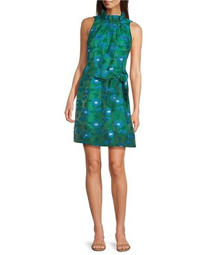 Abbey Glass Betty Ruffle Mock Neck Tie Waist Floral Mini Dress | Dillard's | Dillard's