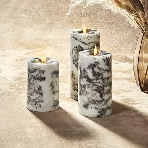 Marble Candles Flameless, Set of 3 - Real Wax, Remote and Batteries Included, 3D Flame with Wick,... | Amazon (US)