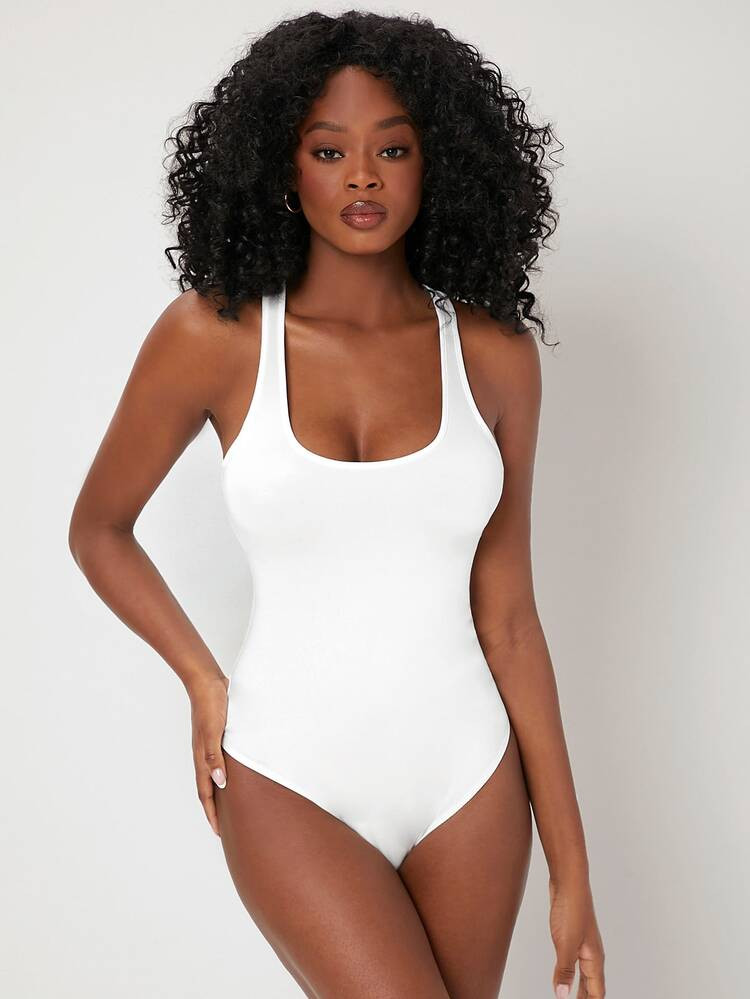 SHEIN Racerback Solid Bodysuit | SHEIN