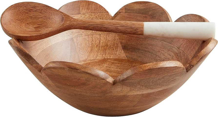 Mud Pie Wood Scallop Bowl with Server, 12" x 4", BROWN | Amazon (US)