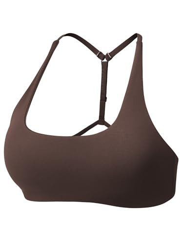YEOREO T-Back Strappy Workout Sports Bra Adjustable Gym Spaghetti Backless Yoga Bra for Women Coffee XS | Amazon (US)