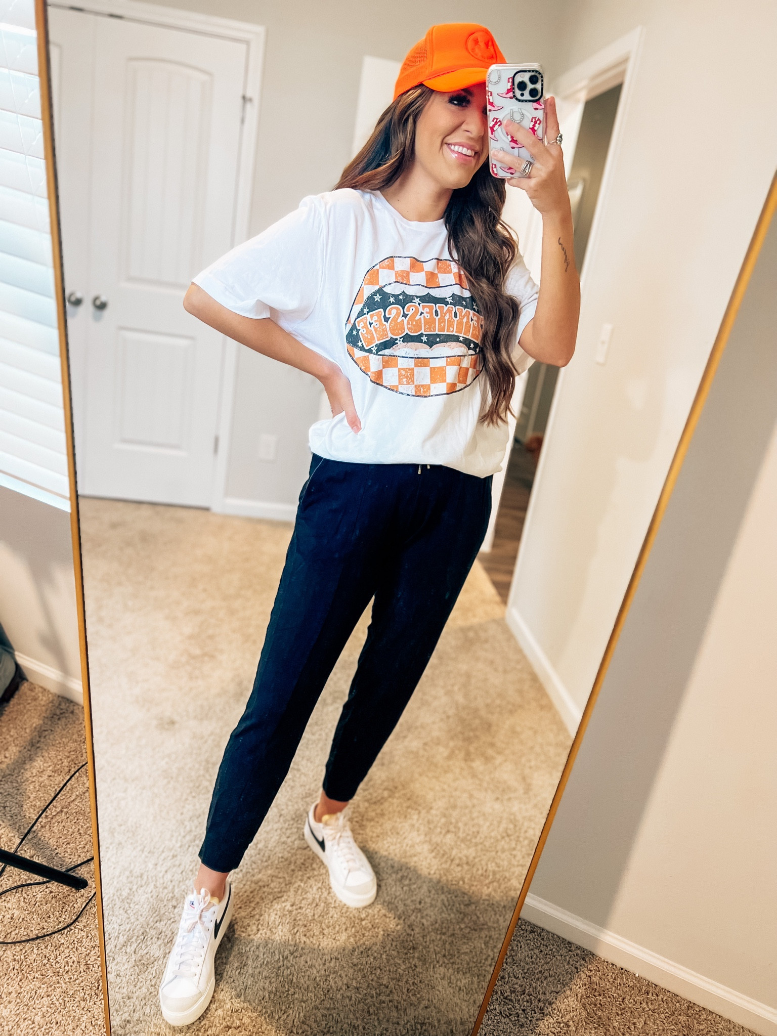 Gameday outfits leisurewear call Ms. sweatpants, I Amazon, Fashion, college, football, trucker hat, Nikes, T-shirt, how to style a T-shirt

#LTKstyletip #LTKfindsunder50 #LTKSeasonal
