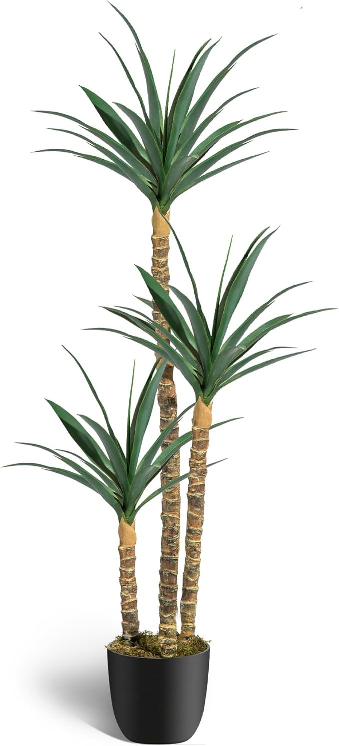 6FT Artificial Tree Faux Agave Plant Indoor, Tall Faux Plant with 3 Heads in Potted Silk Fake Tre... | Amazon (US)