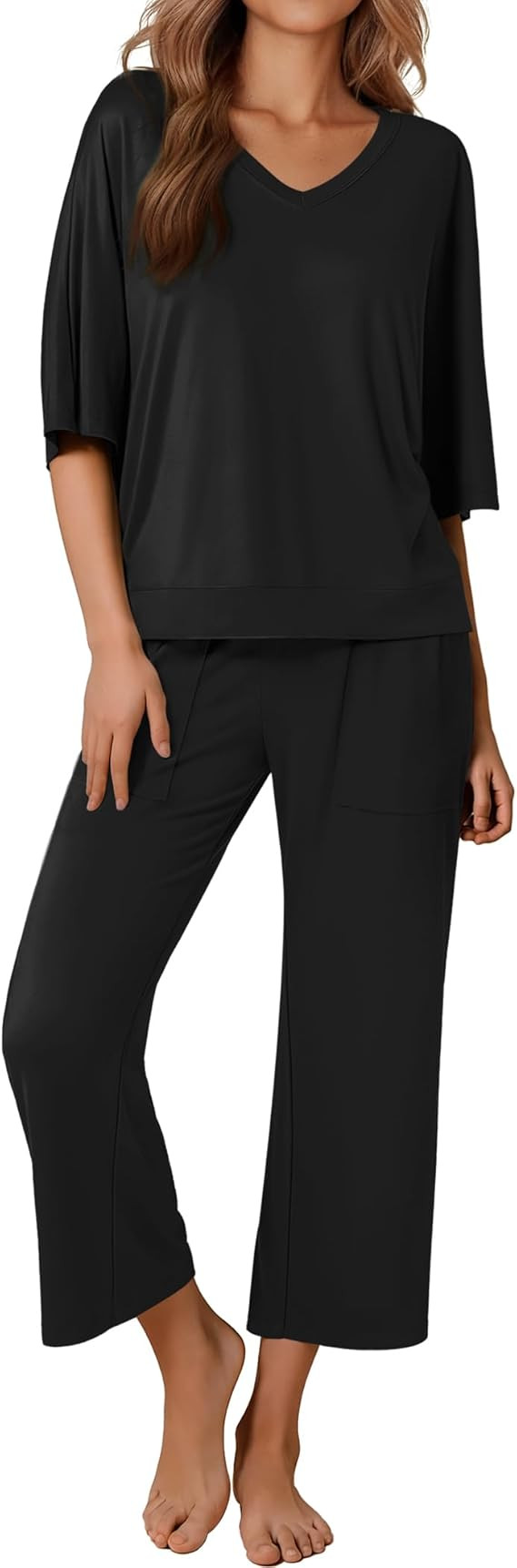 Ekouaer Lounge Sets for Women Comfy Pajamas Set 2 Piece Outfits Short Sleeve Tops and Wide Leg Pa... | Amazon (US)