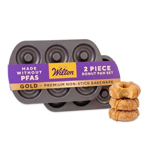 Wilton Gold Non-Stick Donut Pan Set - Quality Baking Pan - Dishwasher Safe & Scratch Resistant - Made Without PFAS - 12.5 x 8 x 1 Inch, 2-Piece Set | Amazon (US)