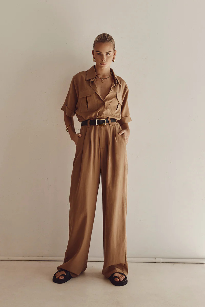 AMELIA CAMEL LINEN BLEND PANT | DISSH