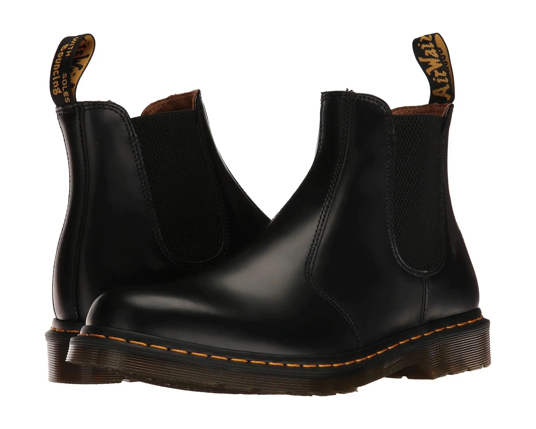 Dr. Martens 2976 Yellow Stitch Smooth Leather Chelsea Boots | Zappos