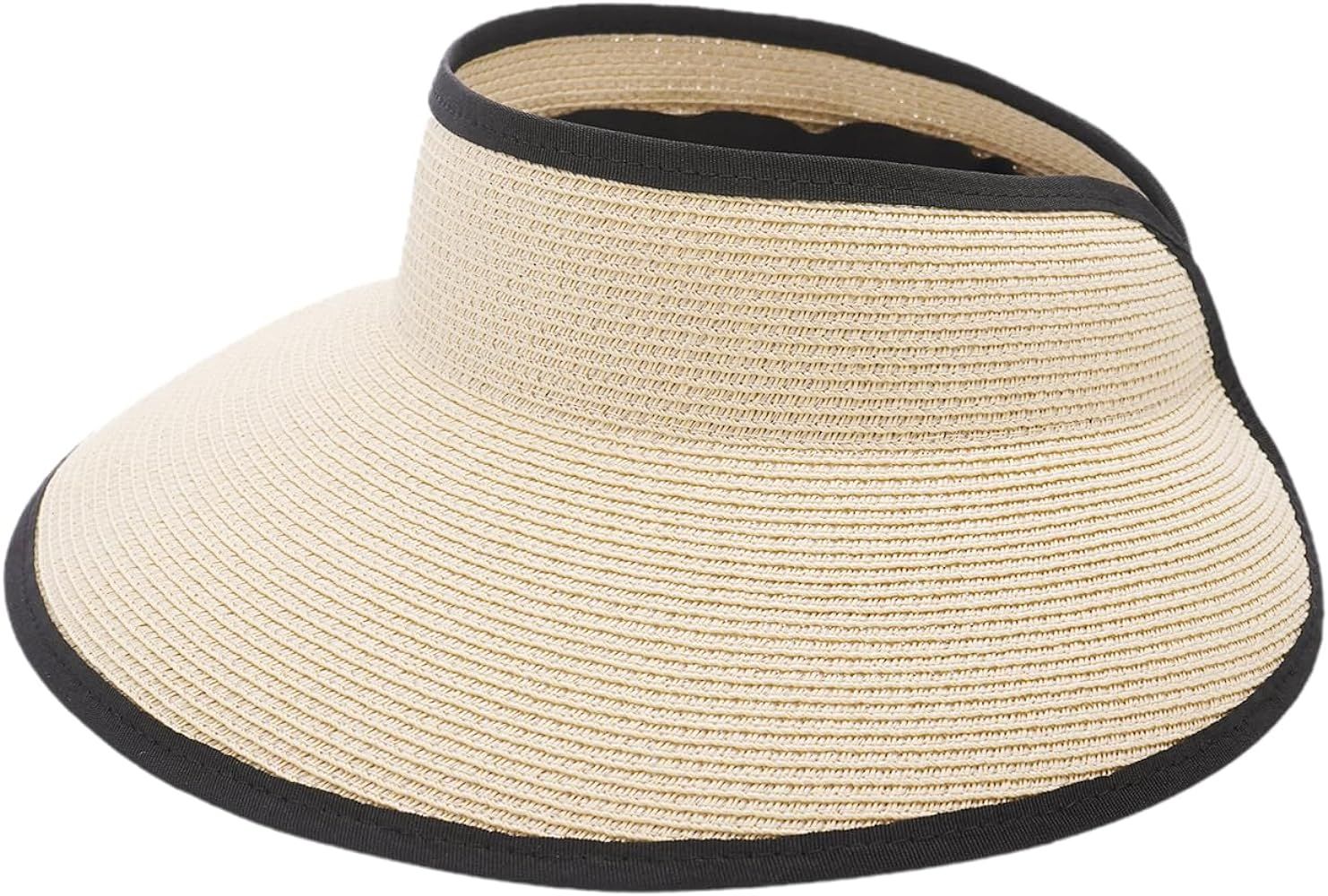 Joywant Sun Visor Hats for Women, Women's Summer Ponytail Foldable Straw Beach Hat with UPF 50+ B... | Amazon (US)