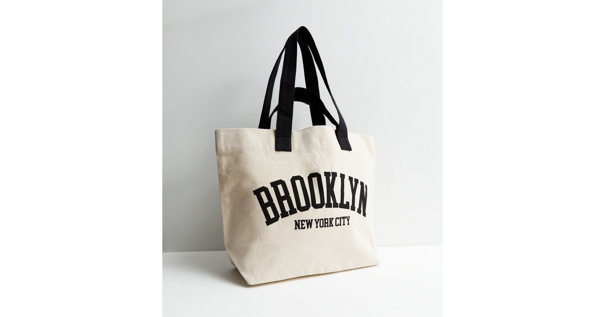 Cream Brooklyn Logo Large Canvas Tote Bag | New Look | New Look (UK)
