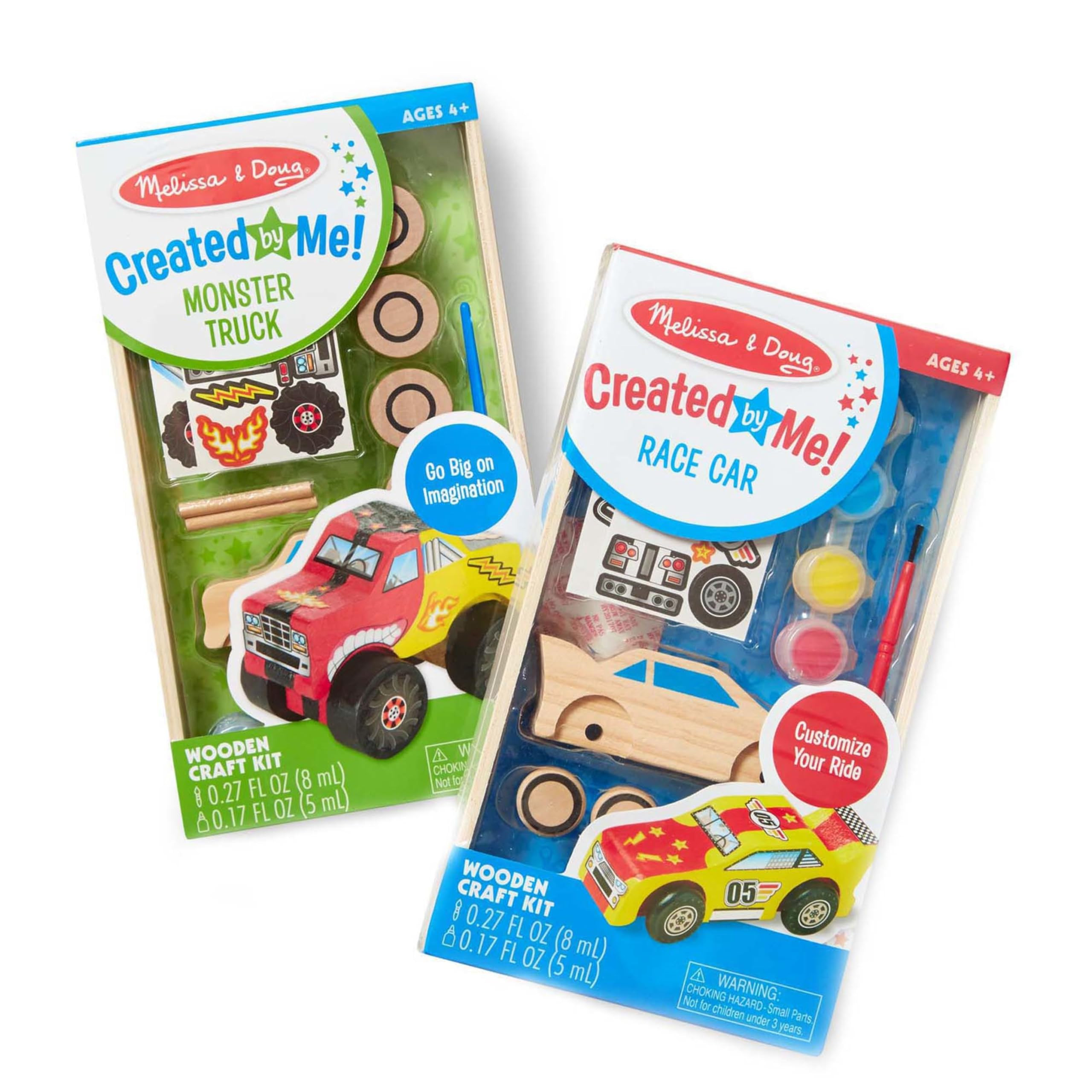 Melissa & Doug Decorate-Your-Own Wooden Craft Kits Set - Race Car and Monster Truck | Amazon (US)