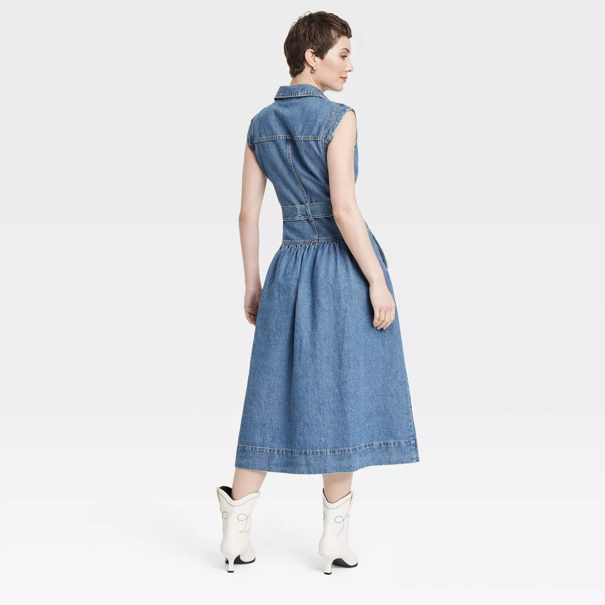 Women's Tie-Waist Midi A-Line Denim Dress - Universal Thread™ Indigo | Target