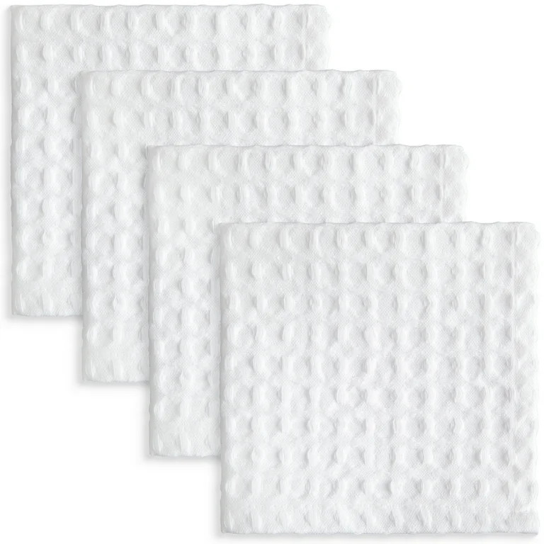 Mainstays 100% Recyled Cotton Waffle Dishcloths, 4 Pieces, 12 in x 12 in, White | Walmart (US)