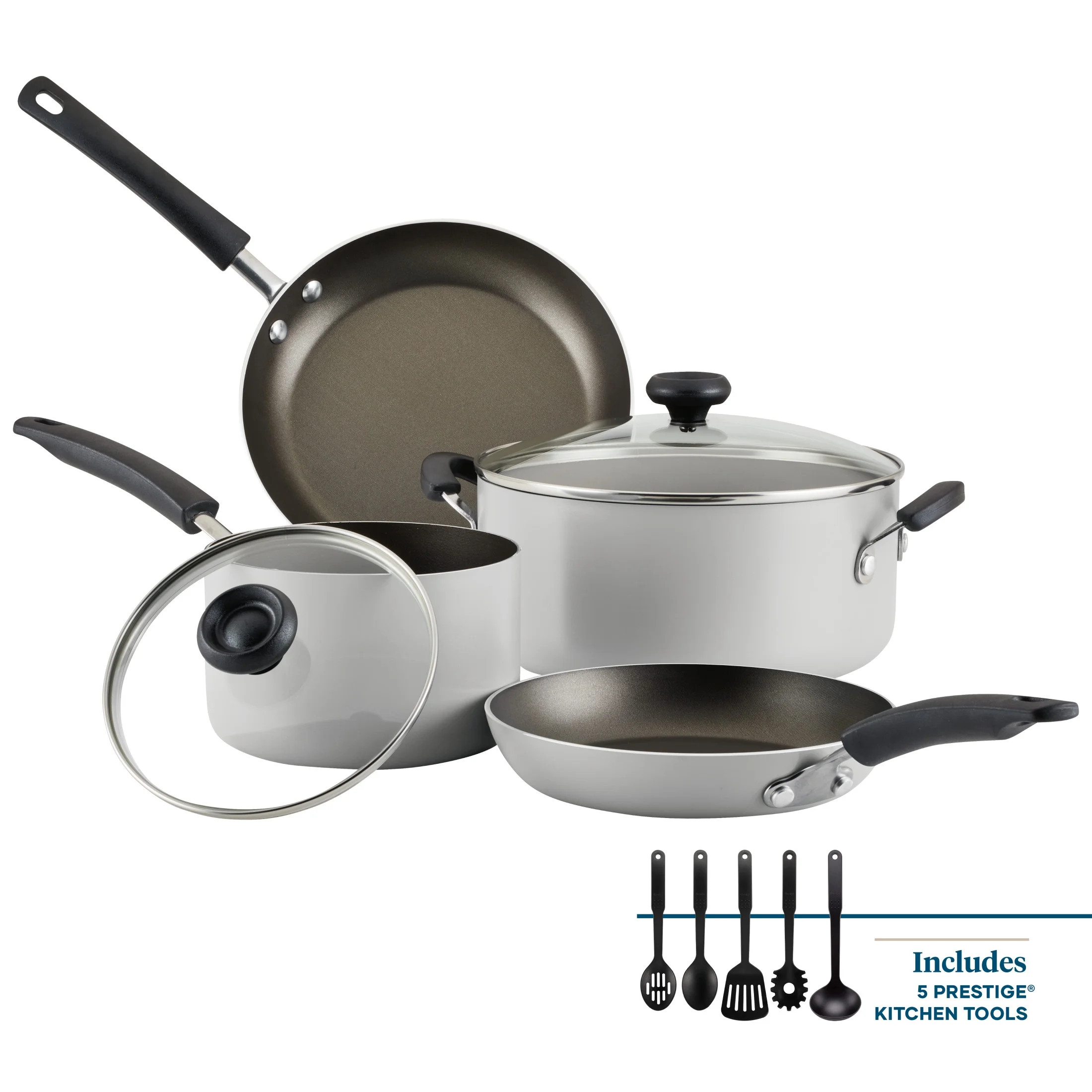 Farberware Easy Clean Aluminum Nonstick Cookware Pots and Pans Set,11-Piece, Silver - Walmart.com | Walmart (US)