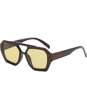 ADE WU Trendy Square Aviator Sunglasses for Women Thick Frame Double Bridge Geometric Sun Glasses | Amazon (US)