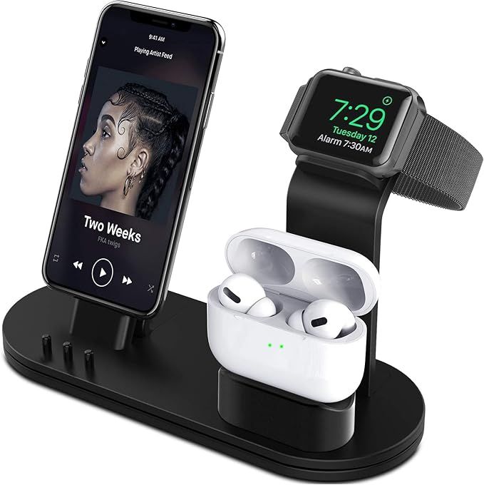 OLEBR Charging Stand Compatible with AirPods, iWatch Series 6/SE/5/4/3/2/1,Phone 12/12 Pro/ 12 Pr... | Amazon (US)