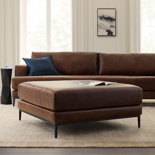 Landon Leather Ottoman | West Elm (US)