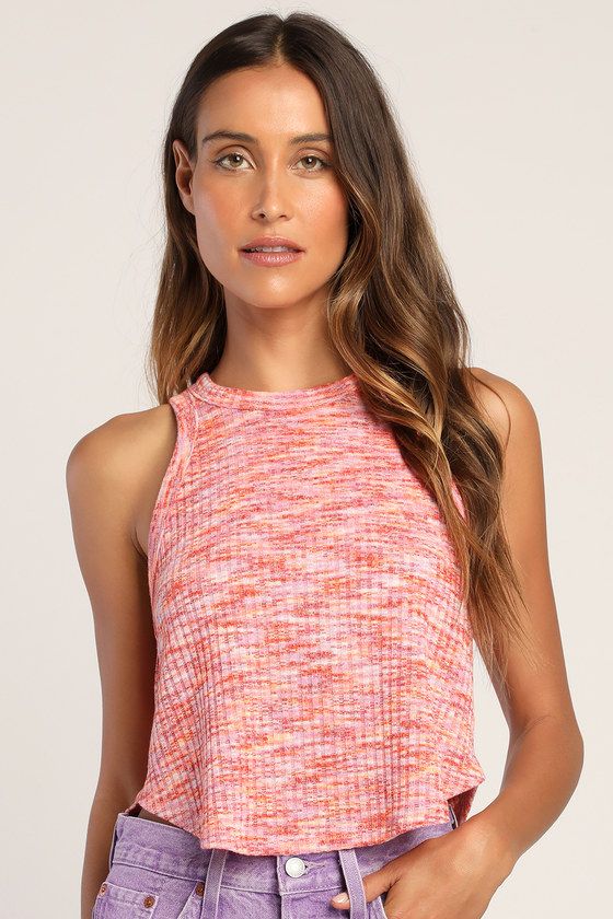 Keepin' It Casual Pink Multi Marled Ribbed Knit Tank Top | Lulus (US)