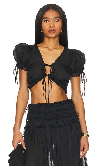 Ophelia Tie Front Top in Black | Revolve Clothing (Global)