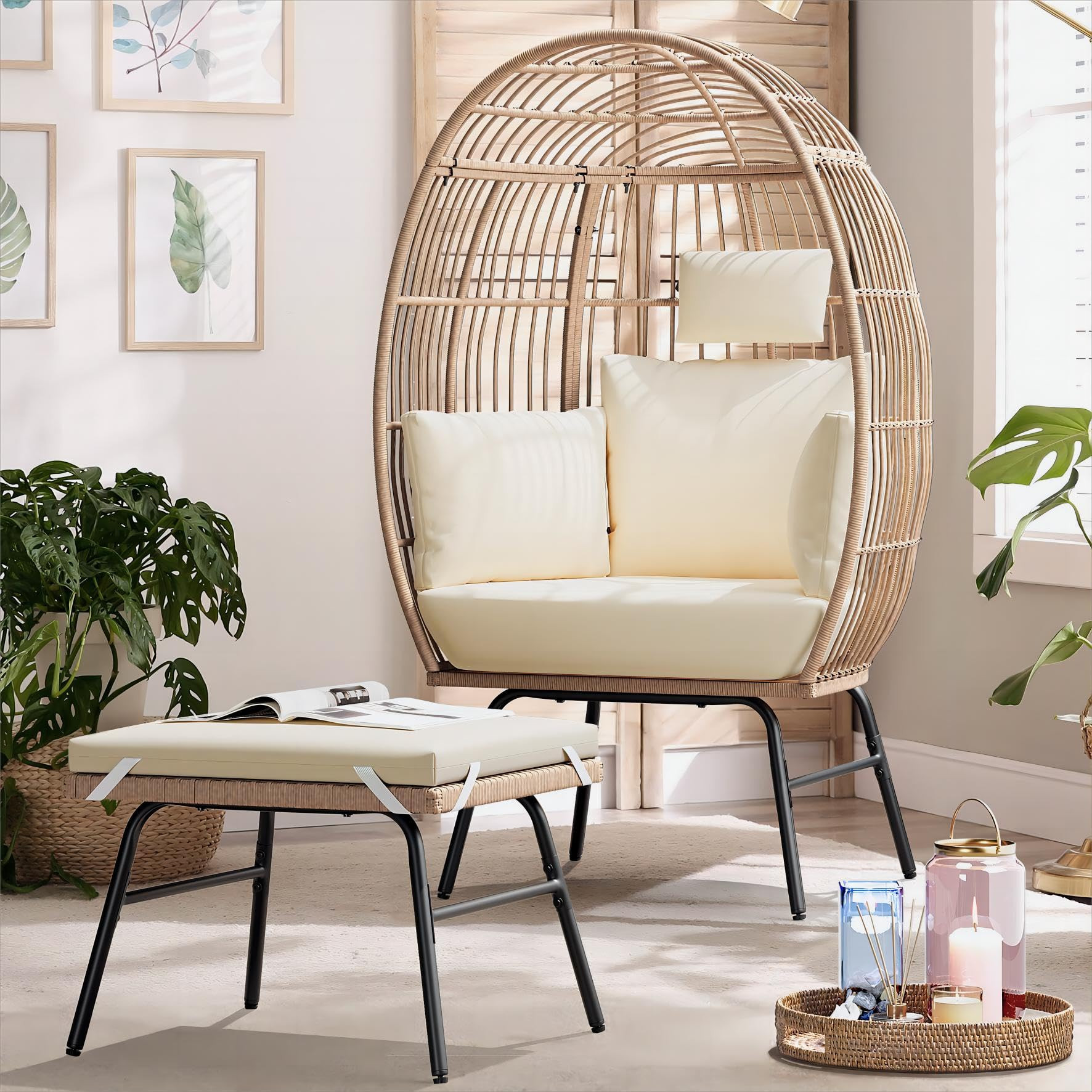 Oizaye Grey Metal Frame Stationary Egg Chair with Gray Cushioned Seat | ZWG-51814 | Lowe's
